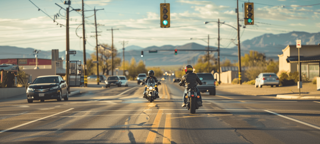 a motorcycle rider does not lane split as he enters an intersection