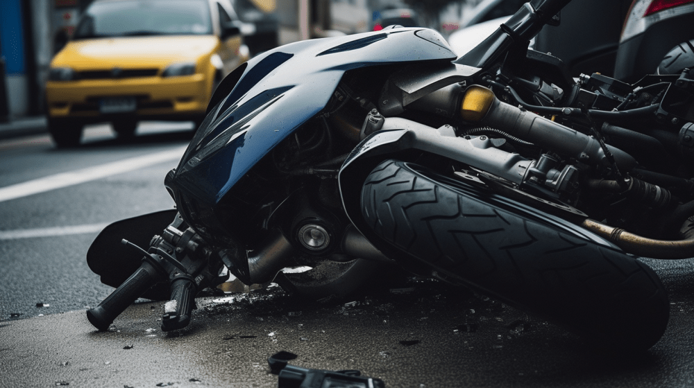 a mangled motorcycle lays on the ground after a New Mexico motorcycle crash