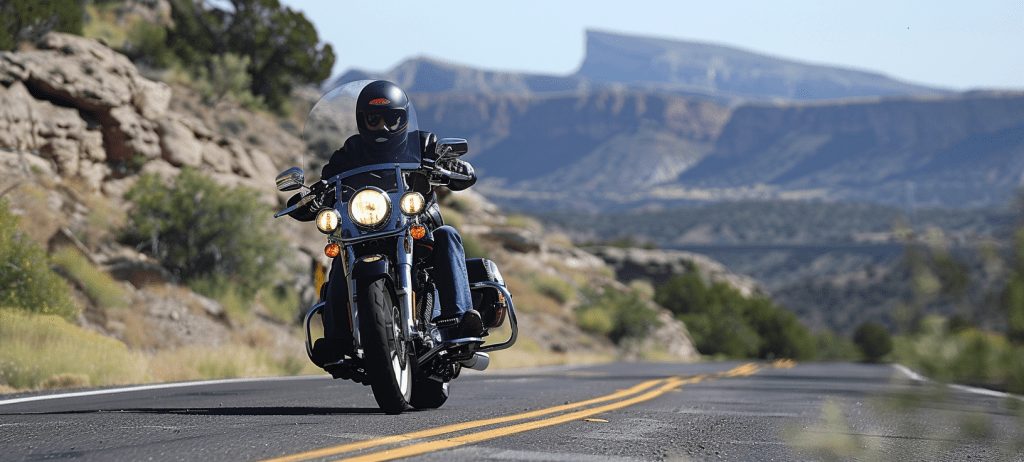 Biker on New Mexico Highway after health insurance paid for motorcycle crash injury expenses