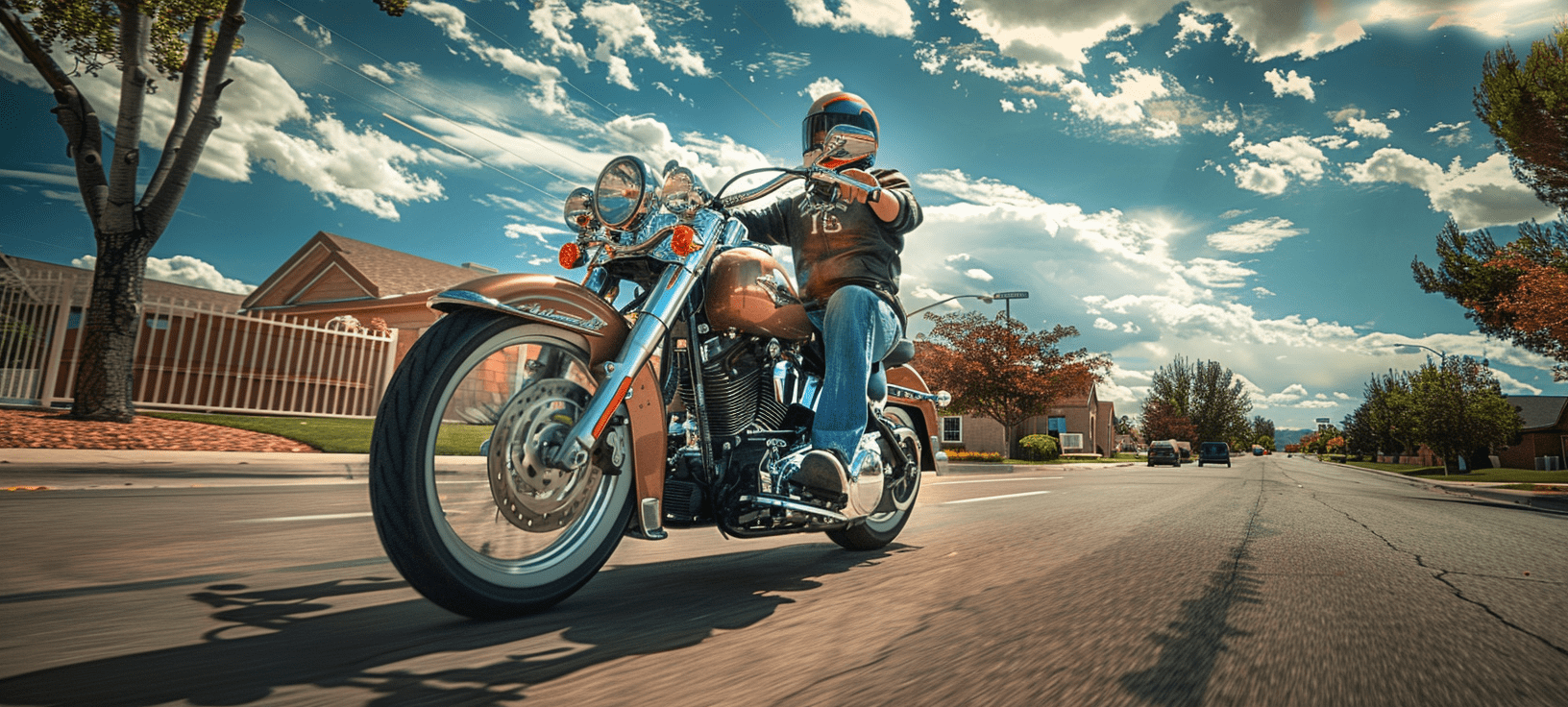 A Motorcycle Rider on a street in Albuquerque